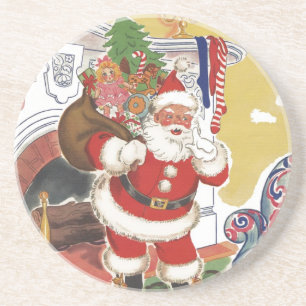 Vintage Christmas, Jolly Santa Claus with Presents Coaster