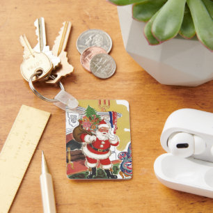 Vintage Christmas, Jolly Santa Claus with Presents Key Ring