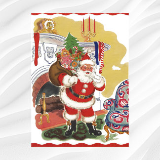 Vintage Christmas, Jolly Santa Claus with Presents Poster