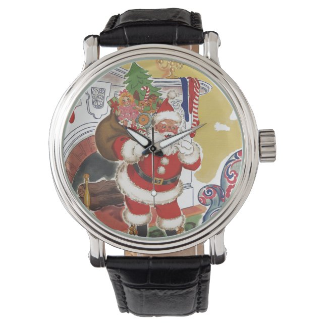 Vintage Christmas, Jolly Santa Claus with Presents Watch (Front)