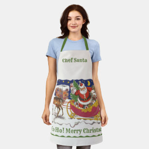 Vintage Christmas, Jolly Santa Claus with Sleigh Apron