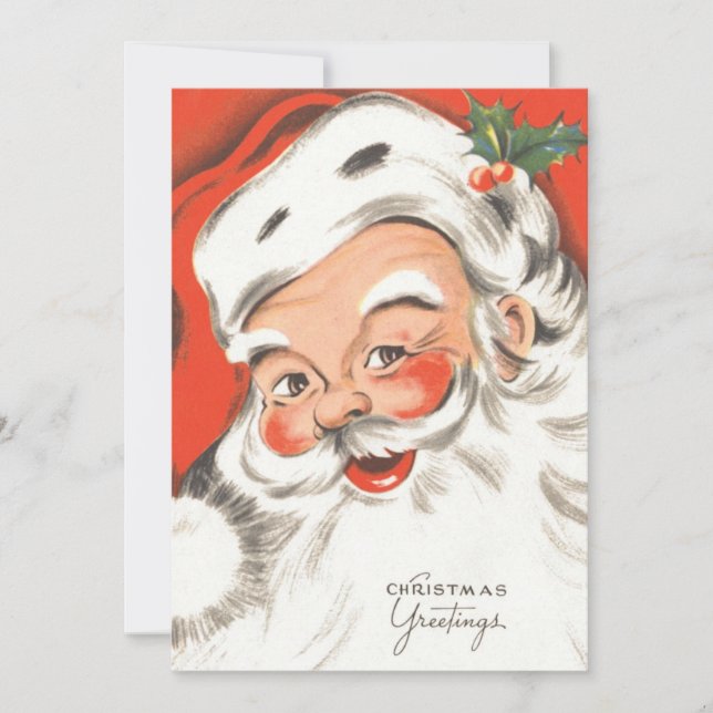 Vintage Christmas, Jolly Santa Claus with Smile Invitation (Front)
