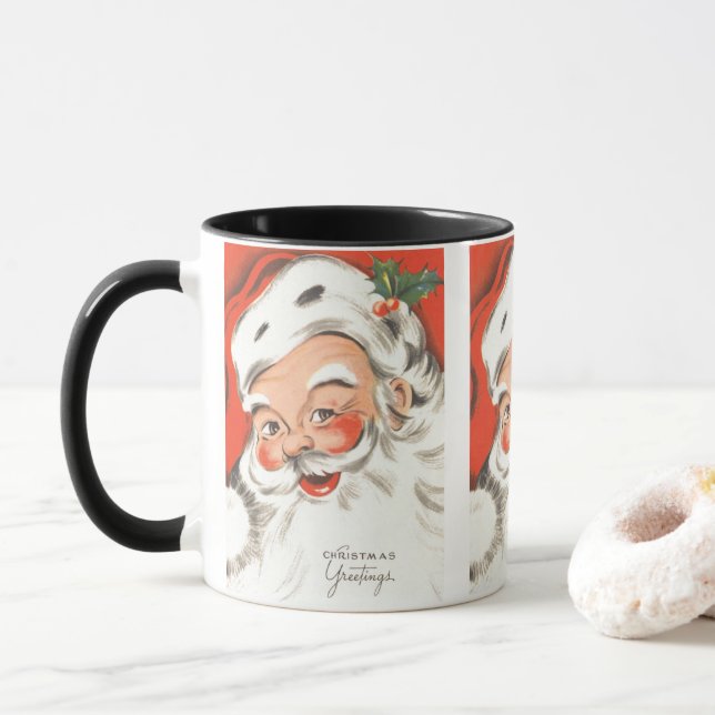 Vintage Christmas, Jolly Santa Claus with Smile Mug (With Donut)