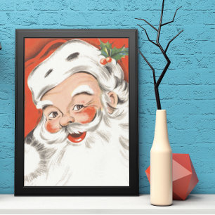 Vintage Christmas, Jolly Santa Claus with Smile Poster