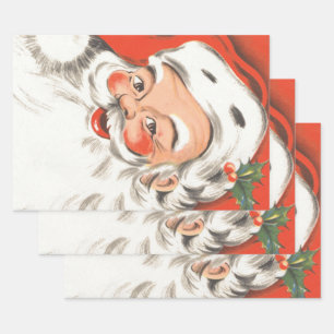 Vintage Christmas, Jolly Santa Claus with Smile Wrapping Paper Sheet