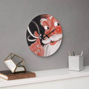 Vintage Christmas, Jolly Santa Claus with String Large Clock