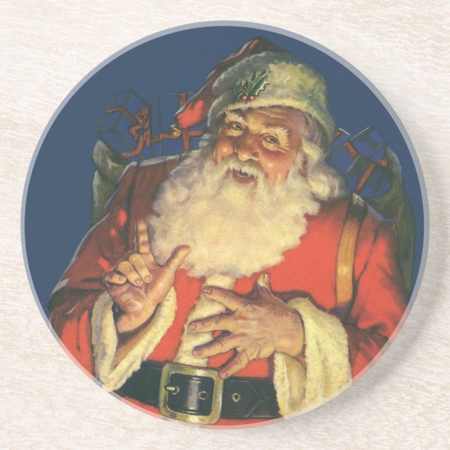 Vintage Christmas, Jolly Santa Claus with Toys Coaster (Front)