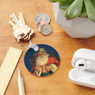Vintage Christmas, Jolly Santa Claus with Toys Key Ring