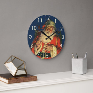 Vintage Christmas, Jolly Santa Claus with Toys Large Clock