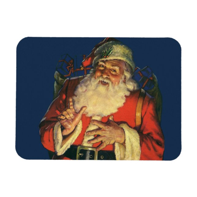 Vintage Christmas, Jolly Santa Claus with Toys Magnet (Horizontal)