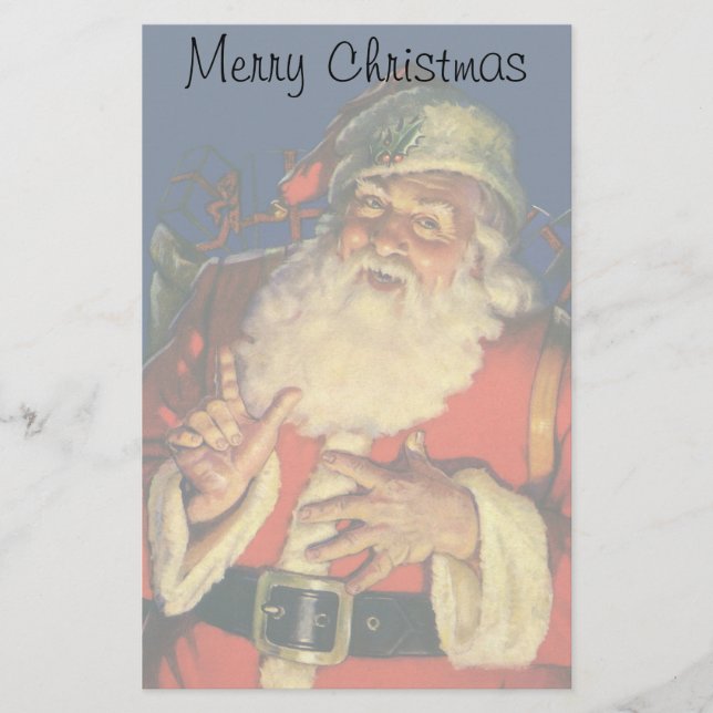 Vintage Christmas, Jolly Santa Claus with Toys Stationery (Front)