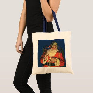 Vintage Christmas, Jolly Santa Claus with Toys Tote Bag
