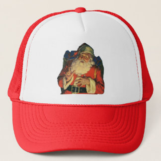 Vintage Christmas, Jolly Santa Claus with Toys Trucker Hat