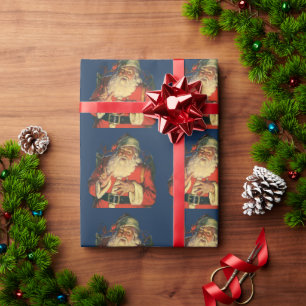 Vintage Christmas, Jolly Santa Claus with Toys Wrapping Paper