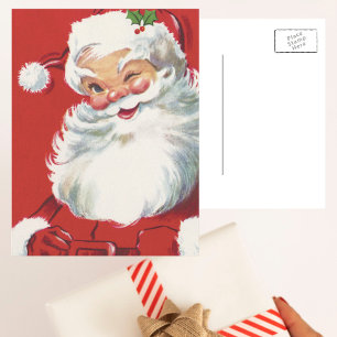 Vintage Christmas, Jolly Winking Santa Claus Holiday Postcard