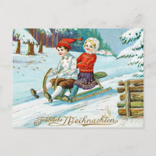 Vintage Christmas Kids Winter Snow Holiday Postcard