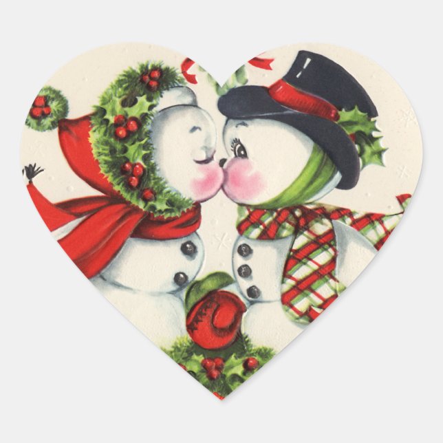 Vintage Christmas Kiss Heart Sticker (Front)