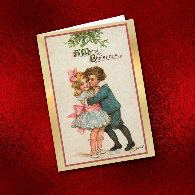Vintage Christmas Kiss Mistletoe Greeting Card (Creator Uploaded)