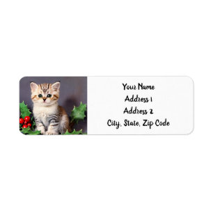 Vintage Christmas Kitten and Holly