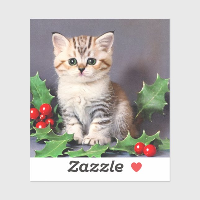 Vintage Christmas Kitten and Holly (Sheet)