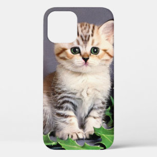 Vintage Christmas Kitten and Holly iPhone 12 Case