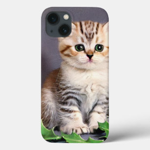 Vintage Christmas Kitten and Holly iPhone 13 Case