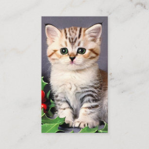 Vintage Christmas Kitten and Holly Enclosure Card