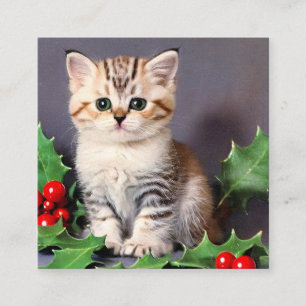 Vintage Christmas Kitten and Holly Enclosure Card