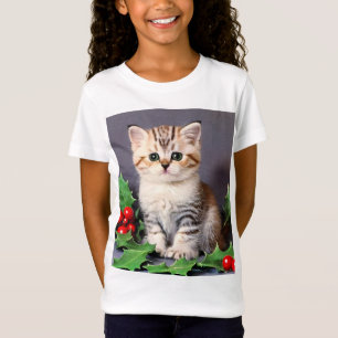 Vintage Christmas Kitten and Holly T-Shirt