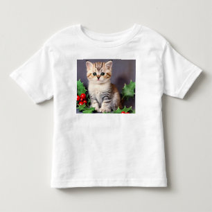 Vintage Christmas Kitten and Holly Toddler T-Shirt