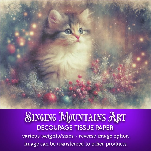 Vintage Christmas Kitten Antique Art Decoupage Tissue Paper (Creator Uploaded)