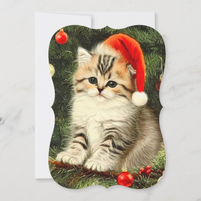 Vintage Christmas Kitten Card (Front)