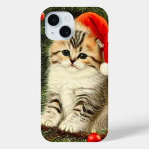Vintage Christmas Kitten iPhone 15 Case