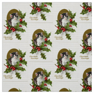 Vintage Christmas Kitten Fabric