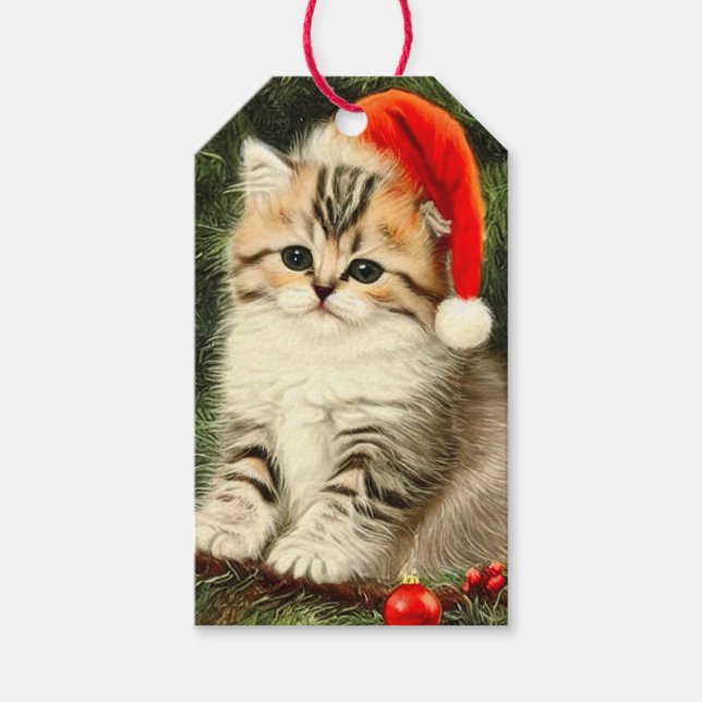 Vintage Christmas Kitten Gift Tags (Front)