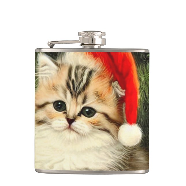 Vintage Christmas Kitten Hip Flask (Front)