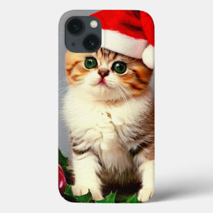 Vintage Christmas Kitten in Santa Hat iPhone 13 Case