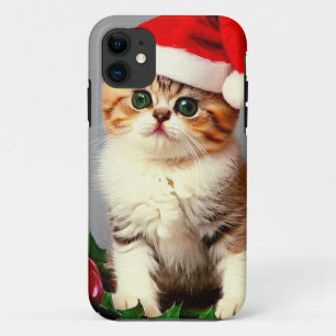 Vintage Christmas Kitten in Santa Hat Case-Mate iPhone Case
