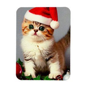Vintage Christmas Kitten in Santa Hat Magnet