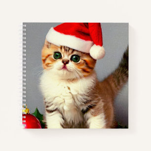 Vintage Christmas Kitten in Santa Hat Notebook