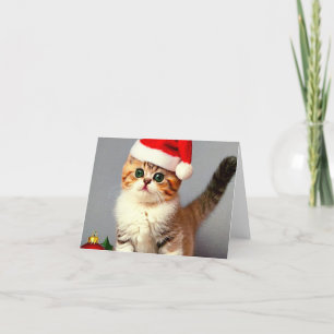 Vintage Christmas Kitten in Santa Hat Thank You Card