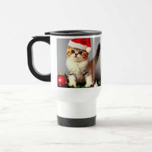 Vintage Christmas Kitten in Santa Hat Travel Mug