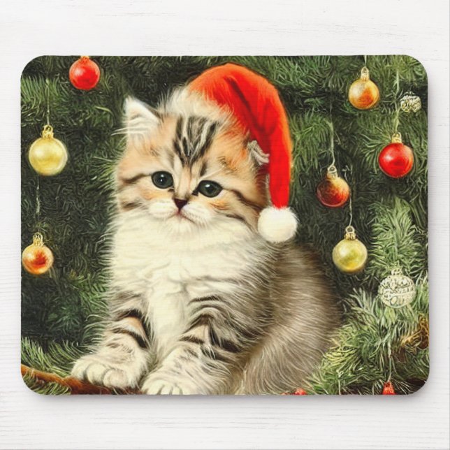 Vintage Christmas Kitten Mouse Pad (Front)