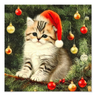 Vintage Christmas Kitten Photo Print