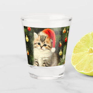 Vintage Christmas Kitten Shot Glass