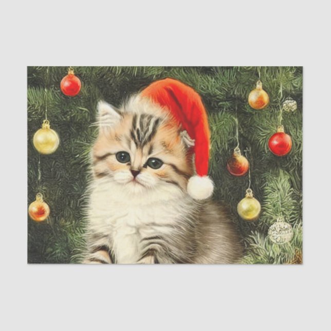 Vintage Christmas Kitten Tissue Paper (Front)