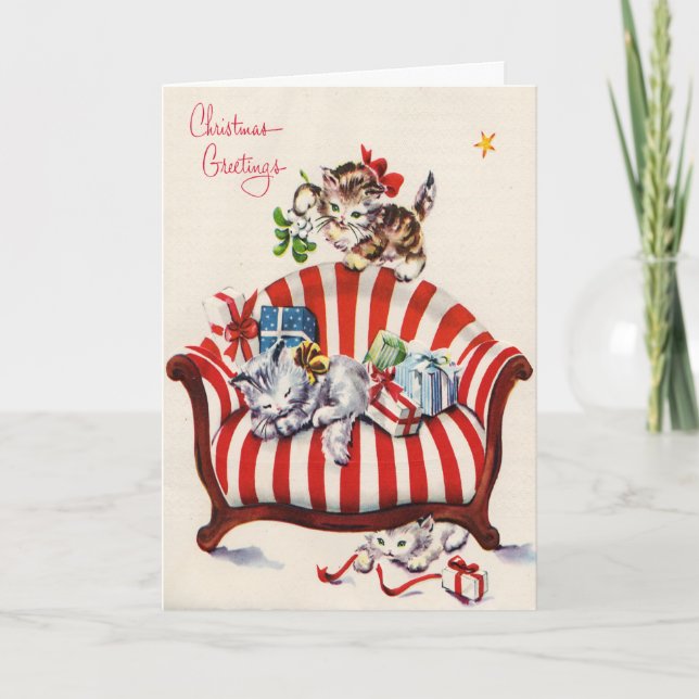 Vintage Christmas Kittens Holiday Card (Front)