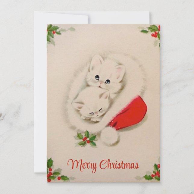Vintage Christmas Kittens in Santa Hat Holiday Card (Front)