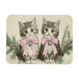 Vintage Christmas Kittens With Pink Bows Flexible Magnet