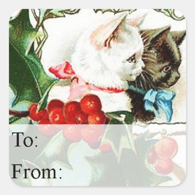 Vintage Christmas Kitties Gift Tag (Front)